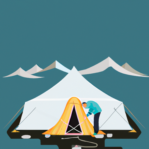 תמונה המתארת אדם המבצע תחזוקה על אוהל, תוך הדגשת היבטי טיפול חשובים.